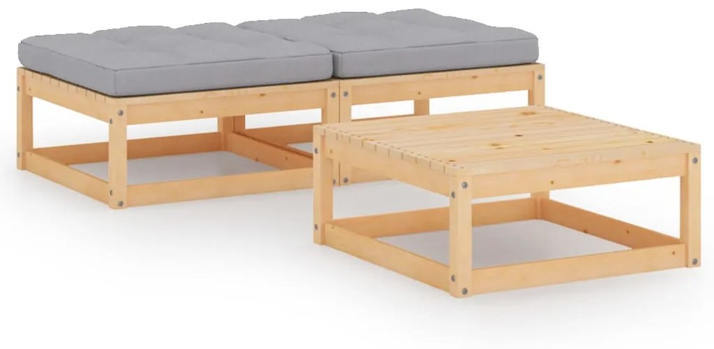 vidaXL 3 pcs conjunto lounge de jardim c/ almofadões pinho maciço