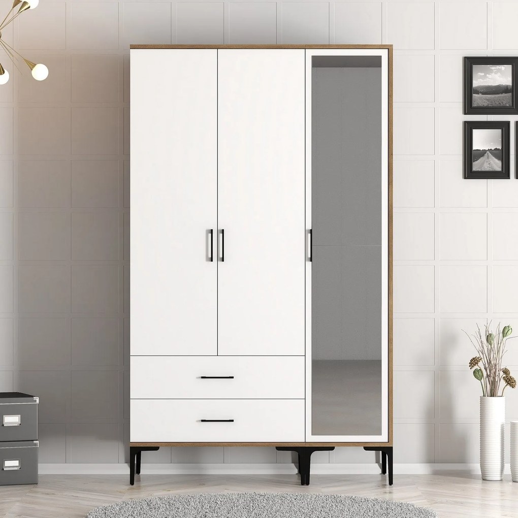 Roupeiro Kumsal RT – Nogueira e Branco – 120 x 47,5 x 201,4 cm