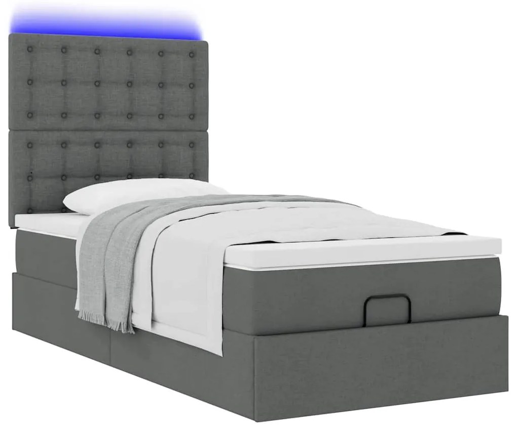 Estrutura cama otomana colchão 100x200cm tecido cinzento escuro