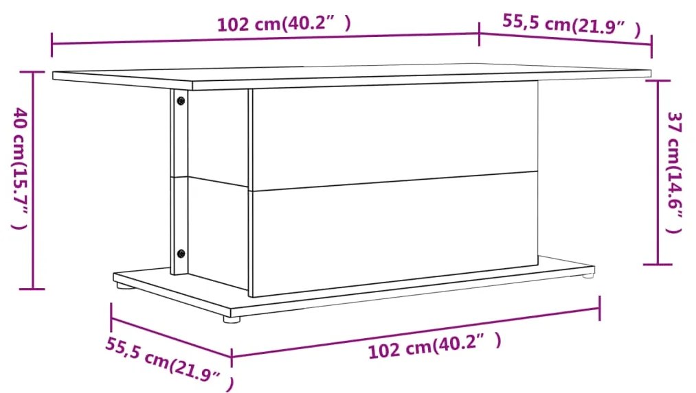 Mesa de centro 102x55,5x40 cm contraplacado branco