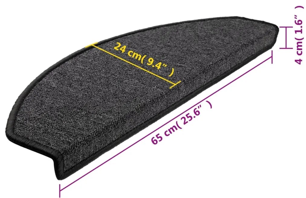 Tapetes de escadas 10 pcs 65x24x4 cm antracite