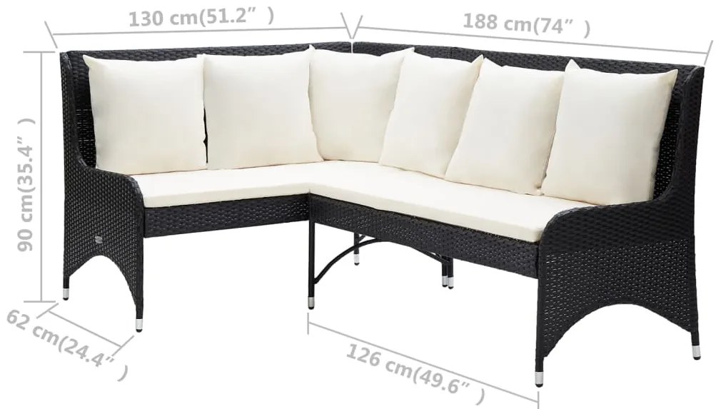Sofás de canto para jardim 2 pcs vime PE preto