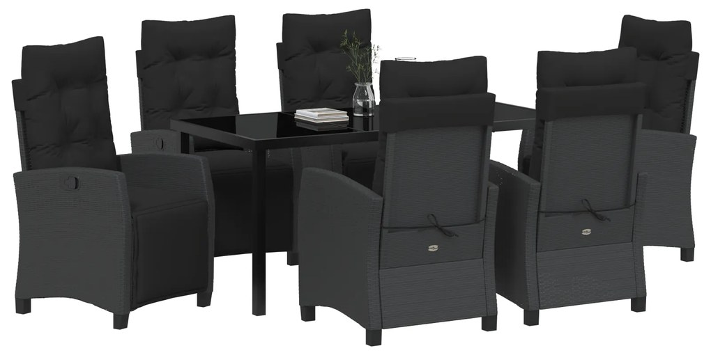 Conjunto de Jantar de Jardim em Rattan Poliéster Preto