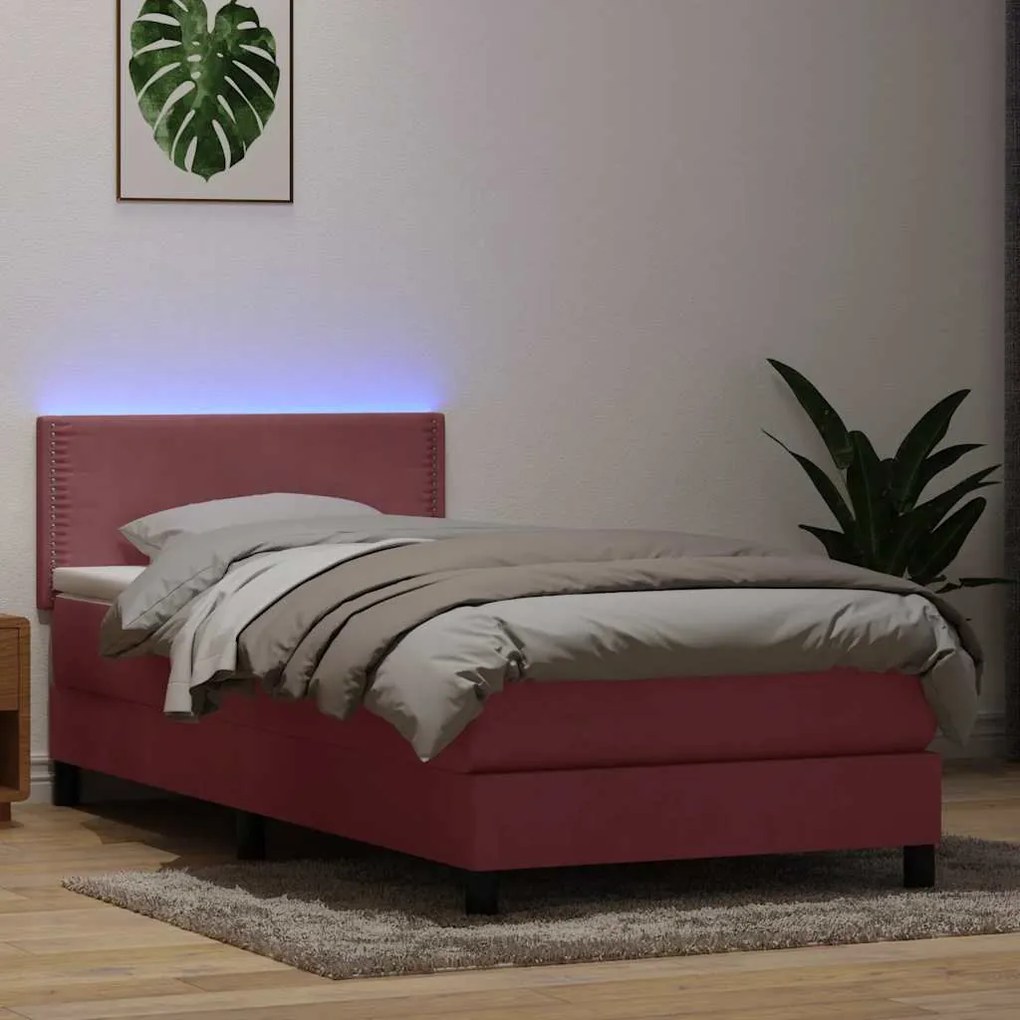 vidaXL Cama box spring c/ colchão e LED 100x210 cm veludo rosa