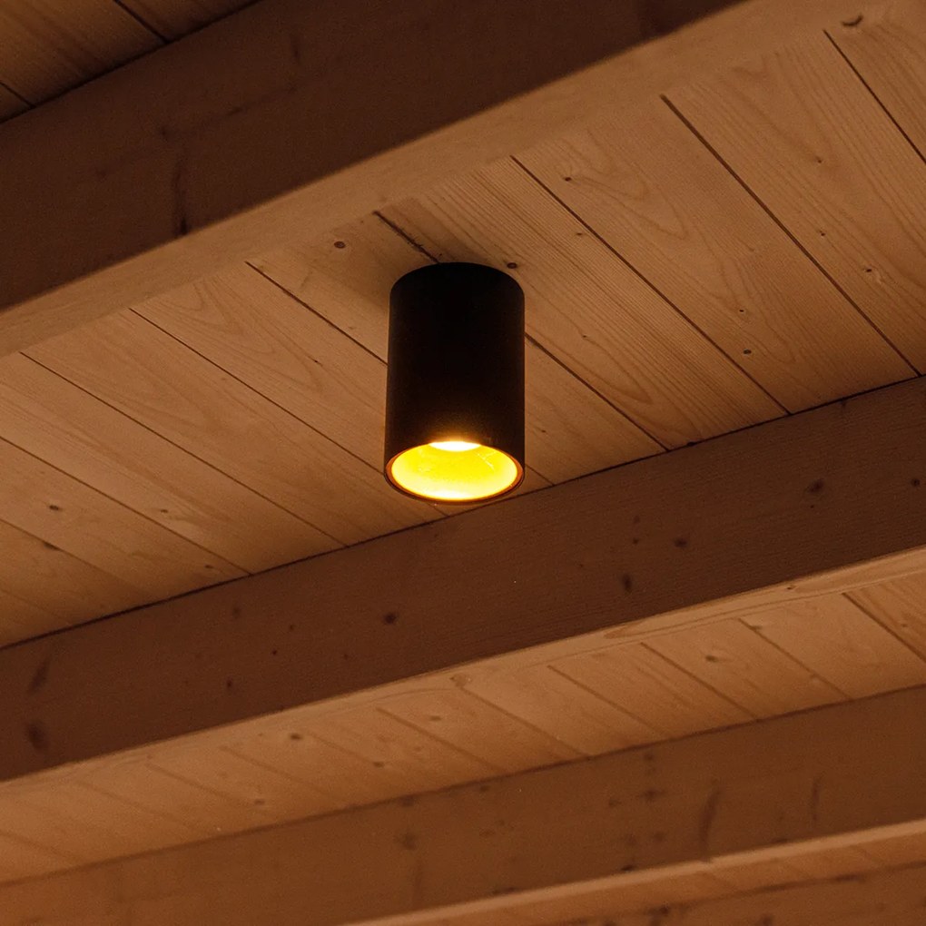 Conjunto de 4 focos modernos preto com dourado GU10 50mm - Deep