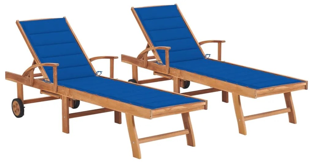 Espreguiçadeiras 2 pcs com almofadão azul real teca maciça