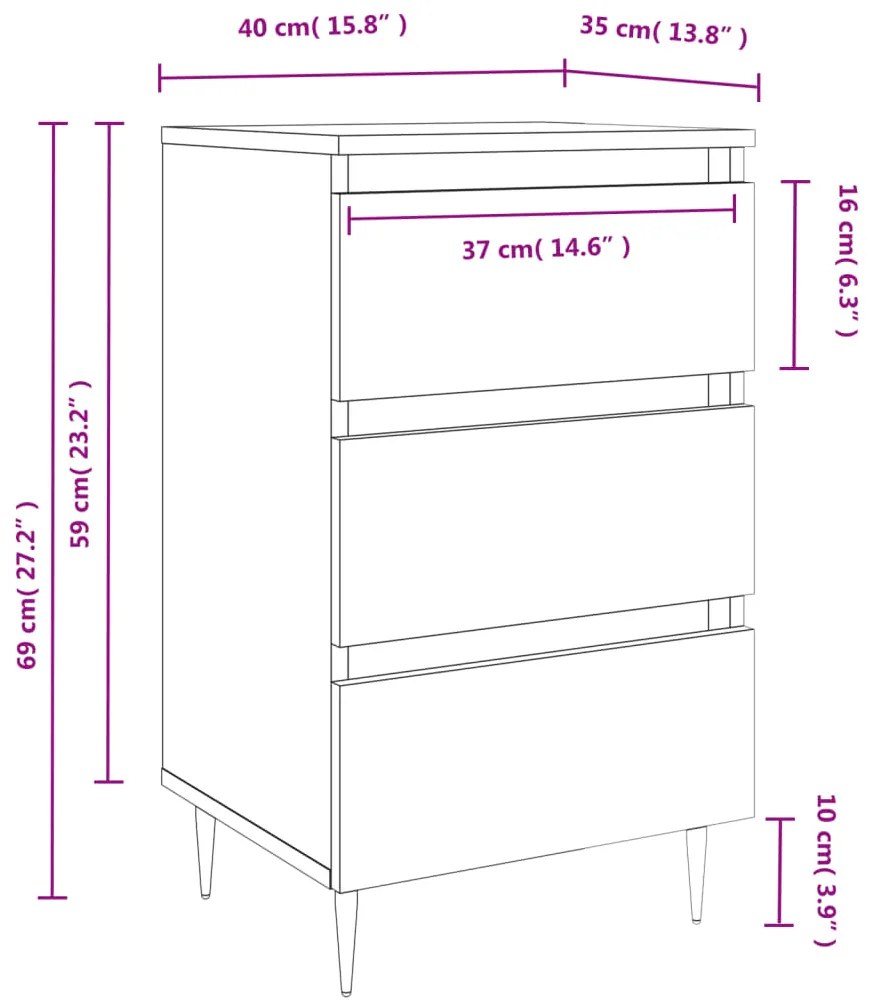Mesas de cabeceira 2 pcs derivados madeira cinza cimento