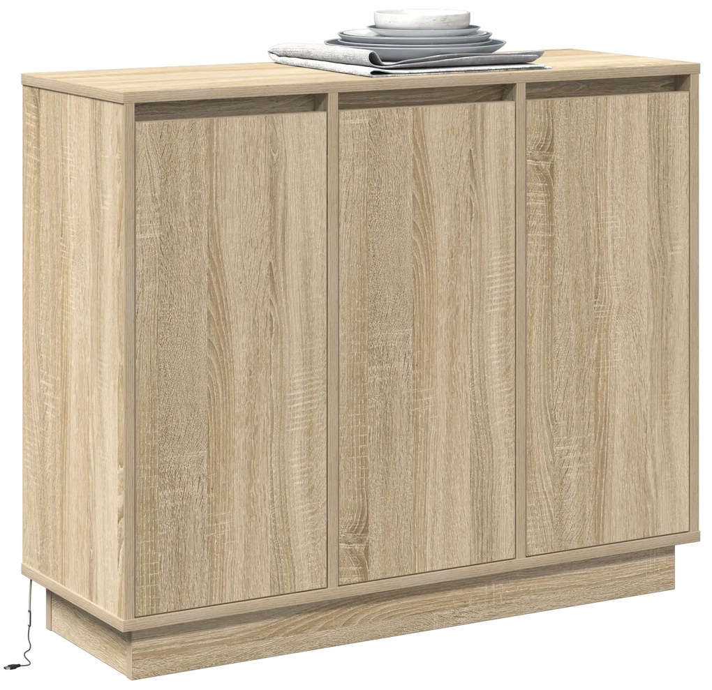 Sideboard vidaXL com LED Carvalho Sonoma 90x32x75 cm em madeira engenh