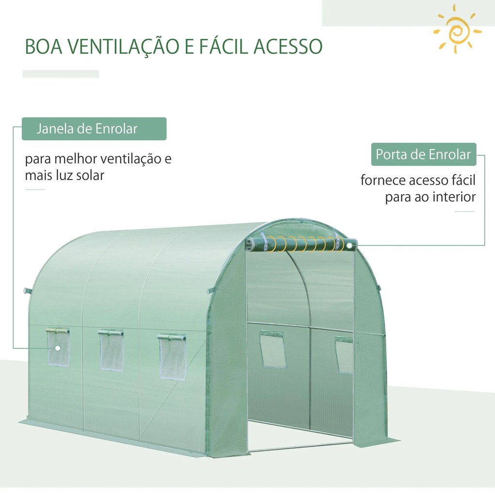 Cobertura de Estufa com 6 Janelas e Porta para Jardim Anti-UV e Anti-envelhecimento PE 300x200x200 cm Verde