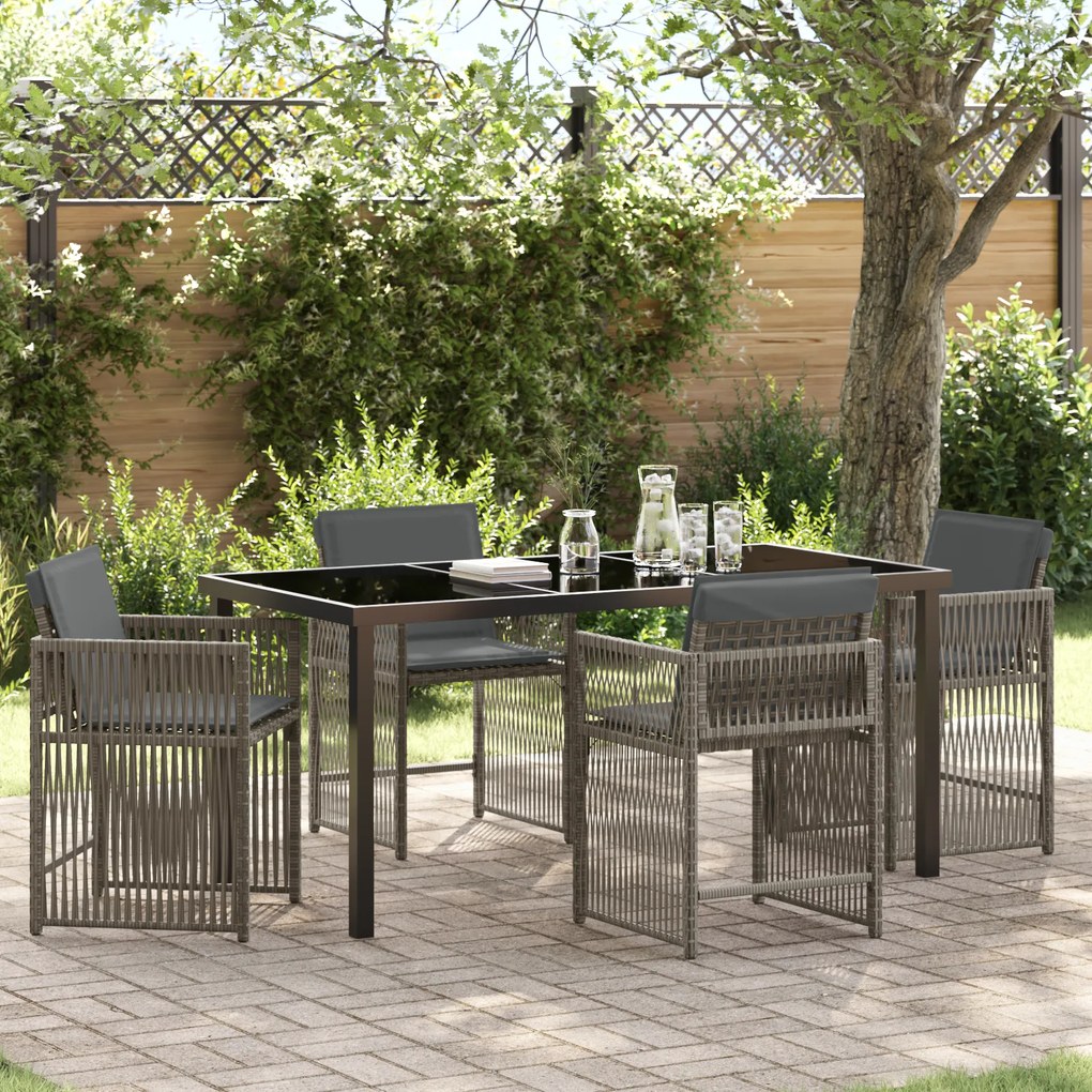 vidaXL Conjunto de Jantar de 5 Peças para Jardim com Almofadas Cinza Rattan Polipropileno