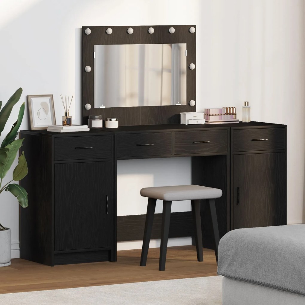 Conjunto de Maquiagem de 3 Peças vidaXL com LED Preto em Madeira Sinté