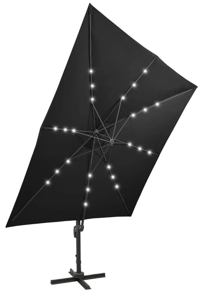 Guarda-sol jardim cantilever c/ poste e luzes LED 300 cm preto