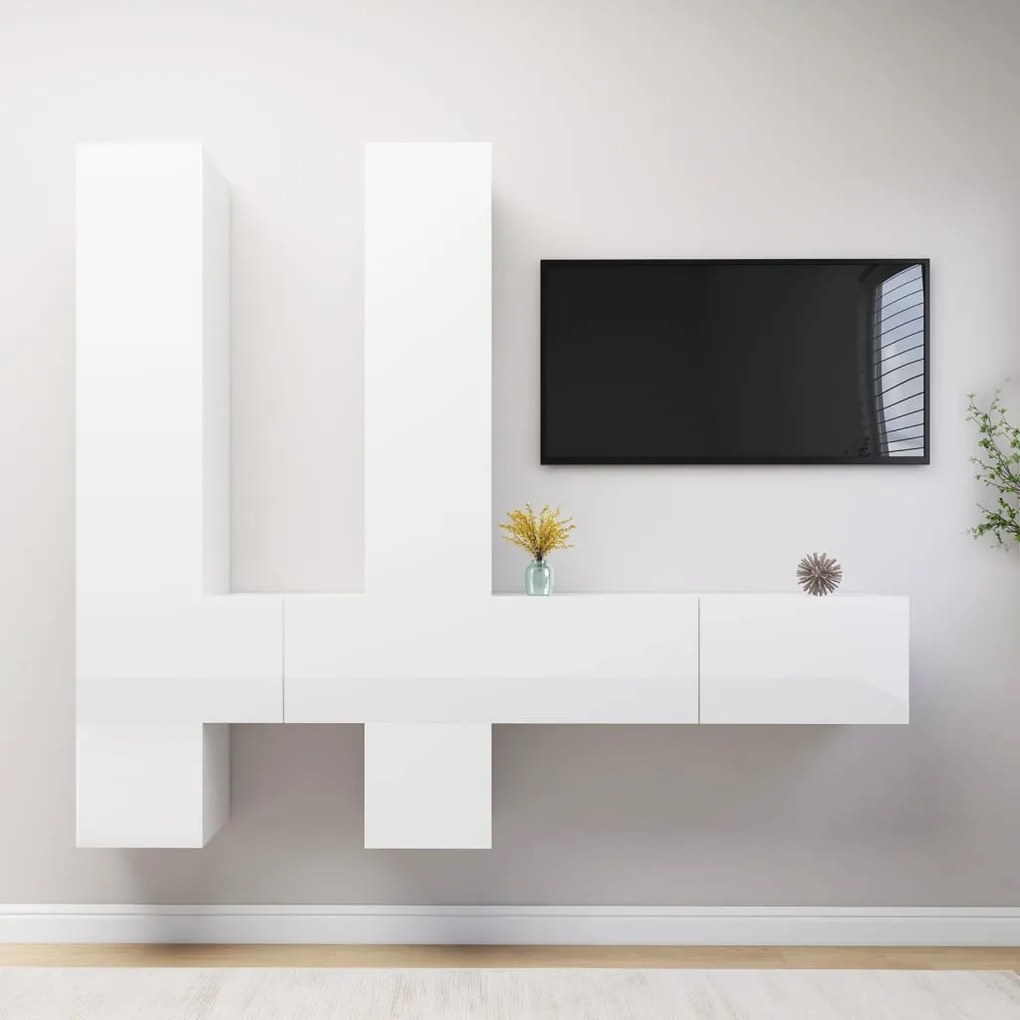 vidaXL 6 pcs conjunto de móveis de TV contraplacado branco brilhante