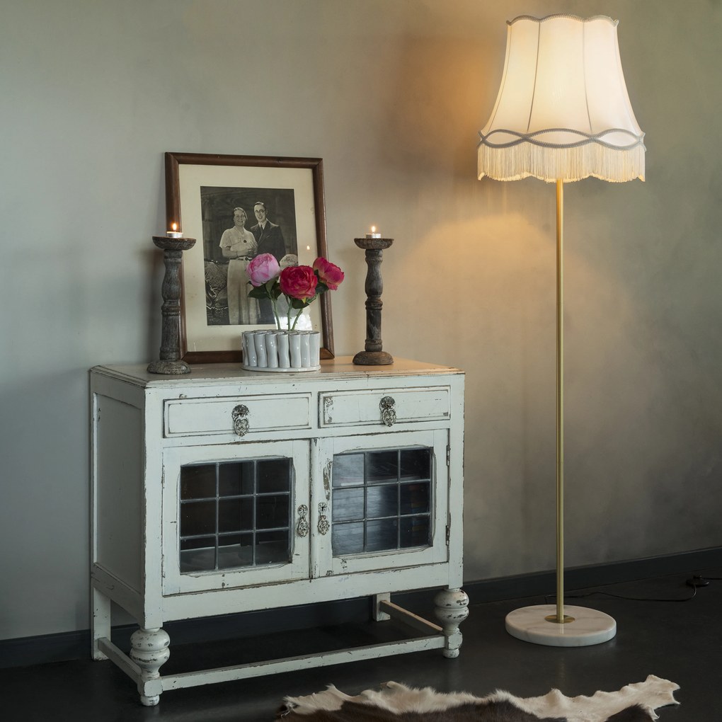 Candeeiro de pé retro em latão com abajur Granny creme 45 cm - Kaso