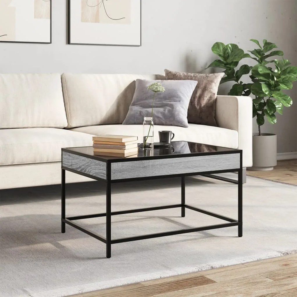 Mesa de centro luzes LED Infinity 70x50x41 cm cinzento sonoma