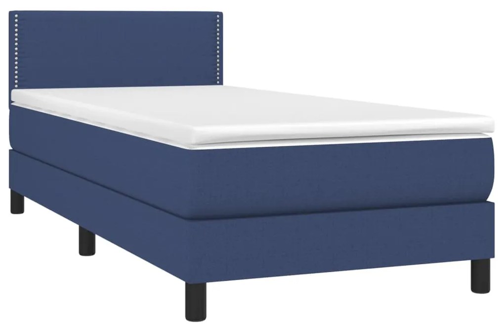 Cama box spring c/ colchão e LED 90x190 cm tecido azul