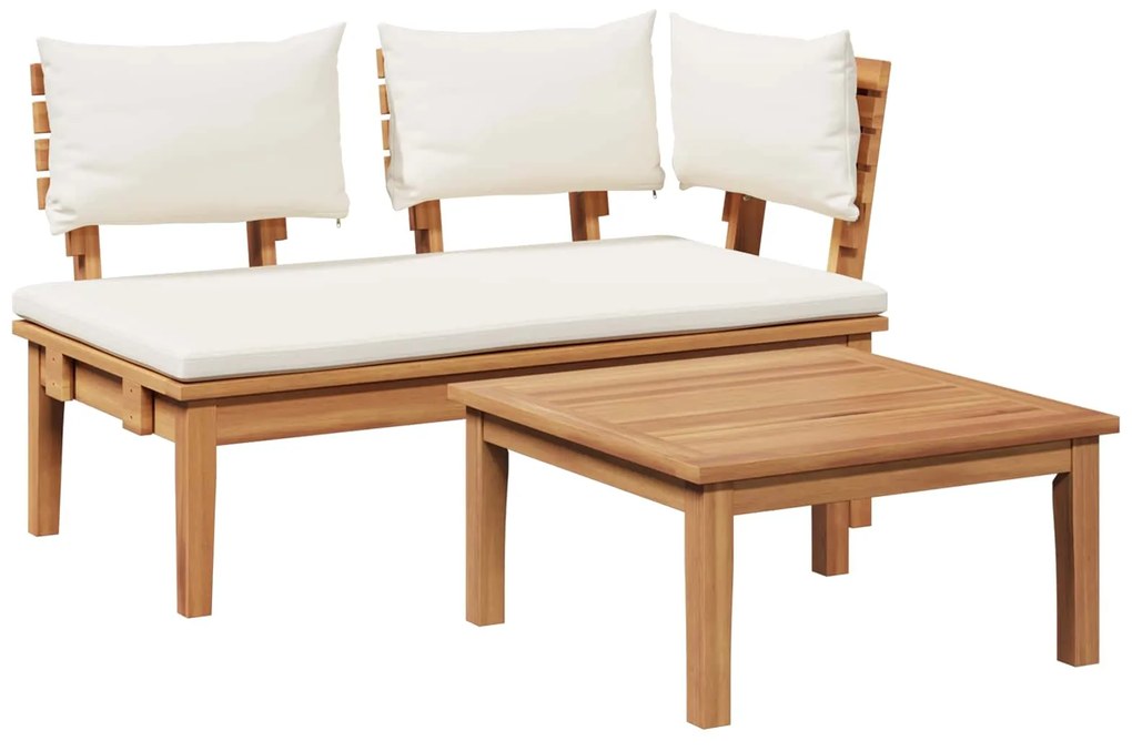 vidaXL Banco de jardim 2 pcs Creme e Marrom Madeira de teca maciça