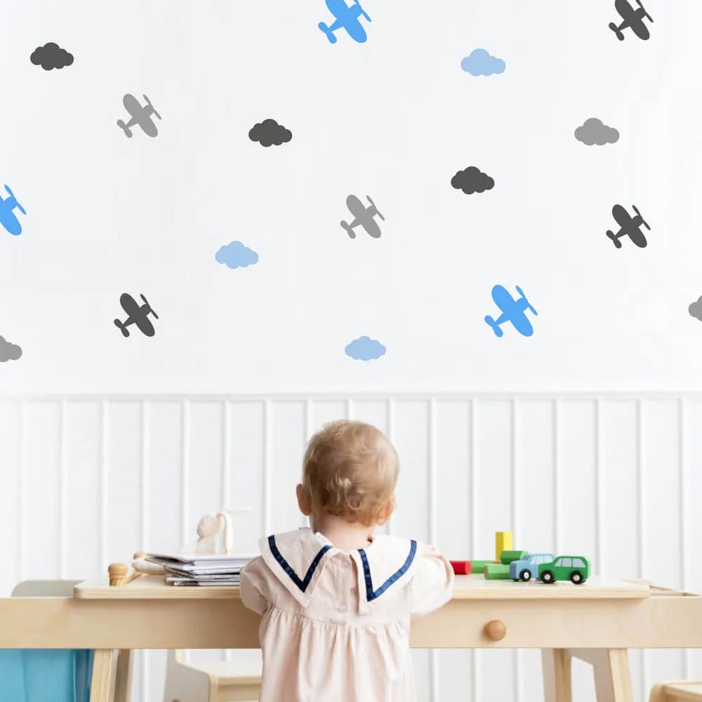 Autocolantes para quarto - aviões e nuvens