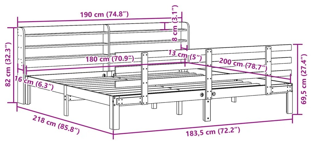 Estrutura de cama c/ cabeceira sem colchão 180x200 cm branco