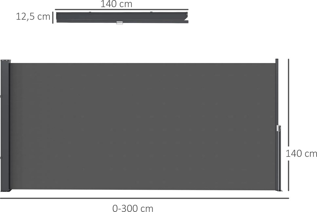 Toldo lateral com proteção contra olhares indiscretos, retrátil, 3 x 1,4 m, em alumínio e poliéster anti-UV de alta densidade (180 g/m²), cinzento esc