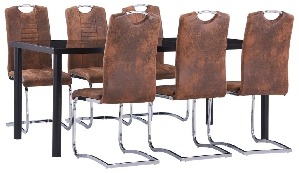 vidaXL 7 pcs conjunto de jantar camurça artificial castanho