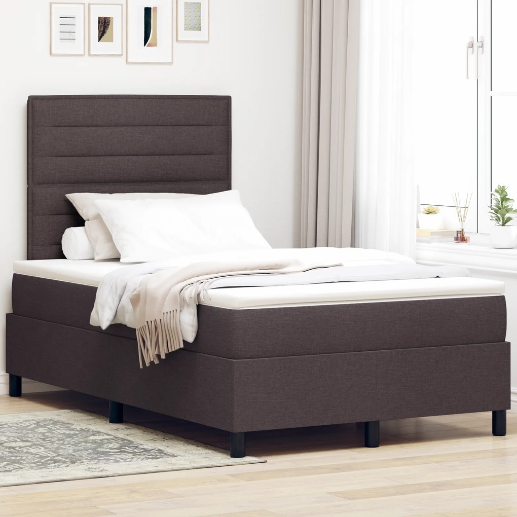 Cama Box Spring com Colchão Marrom Escuro 120x200 cm Tecido