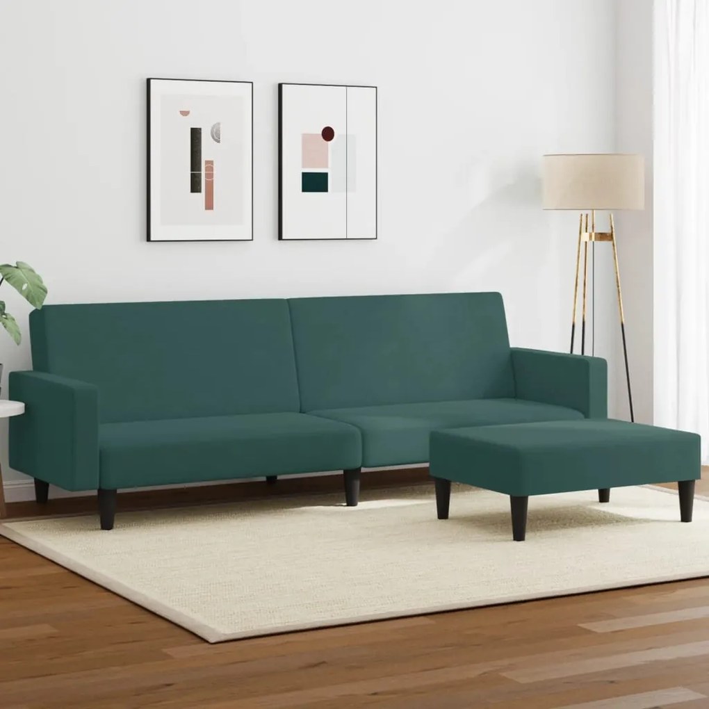 vidaXL Sofá-cama 2 lugares c/ apoio de pés veludo verde-escuro