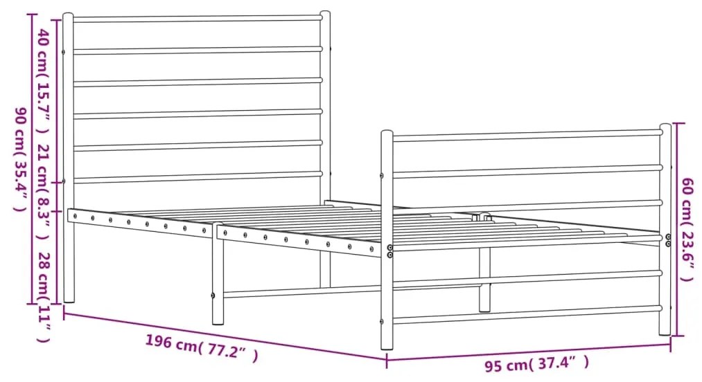 Estrutura de cama com cabeceira e pés 90x190 cm metal preto