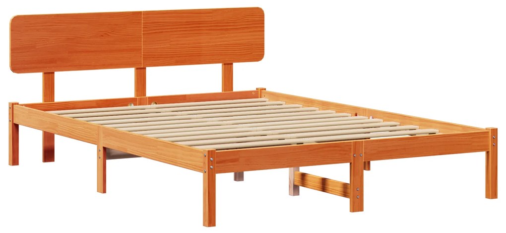 Estrado de Cama com Cabeceira Castanha Encerada 140x200 cm Madeira de