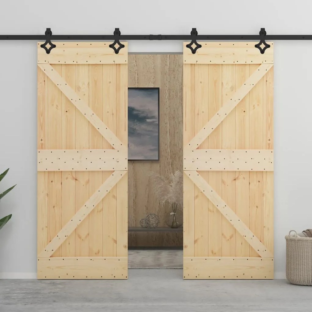 3057590 vidaXL Porta de correr com ferragens 90x210 cm madeira de pinho maciça