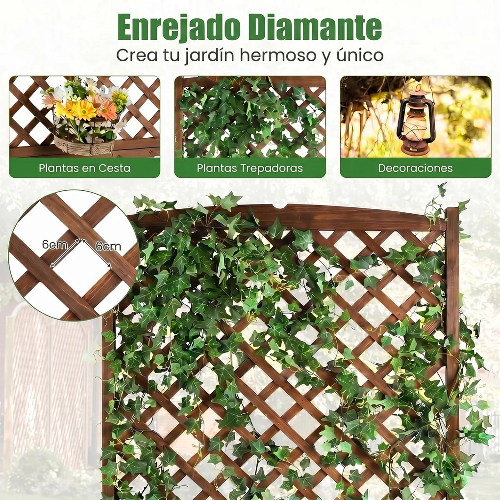 Floreira com treliça em madeira maciça de abeto 90 x 44,5 x 180,5 cm, com celosía e orifícios de drenagem para plantas trepadeiras – Jardim, Pátio, Va