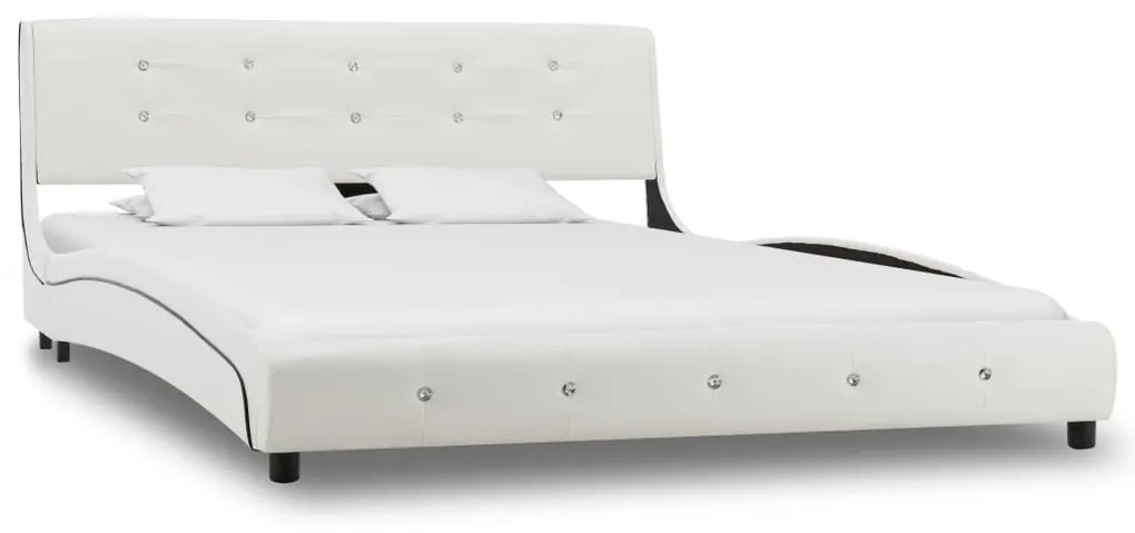 Cama com colchão 140x200cm couro artificial branco