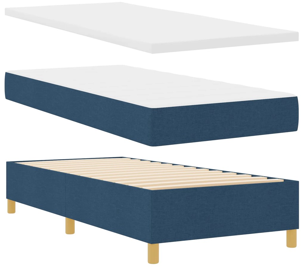 Cama Box com Colchão e Banco vidaXL Azul 90x190 cm Tecido