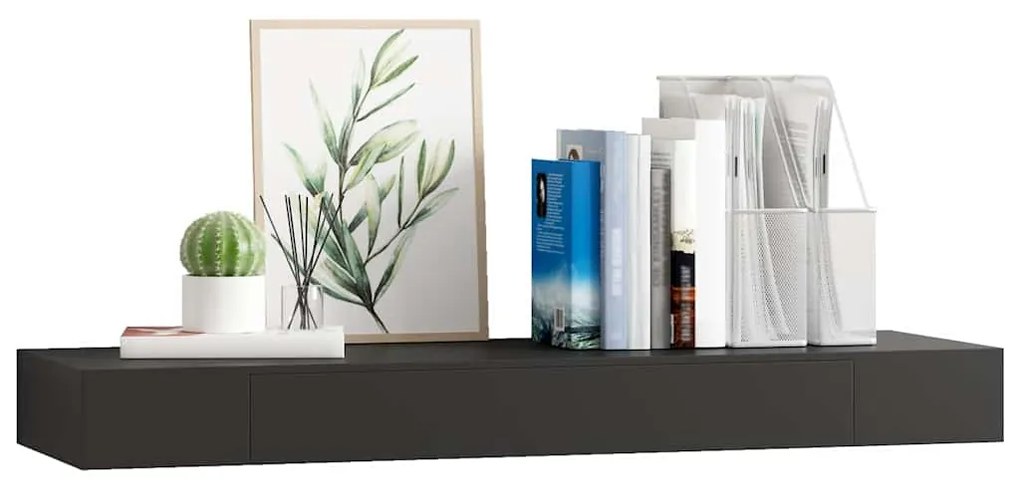Prateleira de parede suspensa com gaveta 80x25x8 cm preto