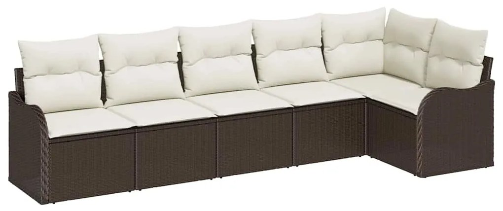 Conjunto de Sofá de Jardim 6 Peças com Almofadas Castanhas em Rattan S