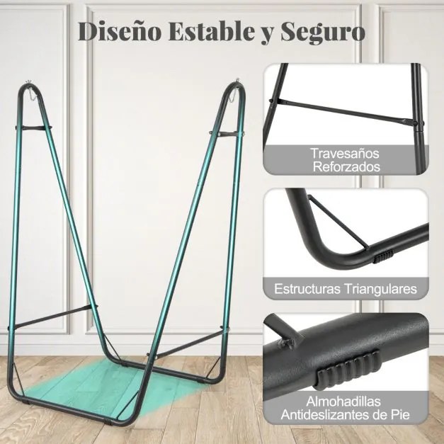 Cadeira de baloiço suspensa com suporte metálico, bolso lateral, capacidade de carga de 120 kg, para interior e exterior, sala, quarto, pátio, cinzent