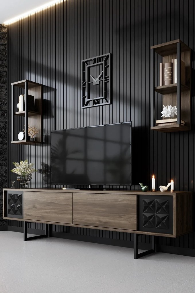 Conjunto de Mobiliário de Sala – Black Line Set – Nogueira e Preto
