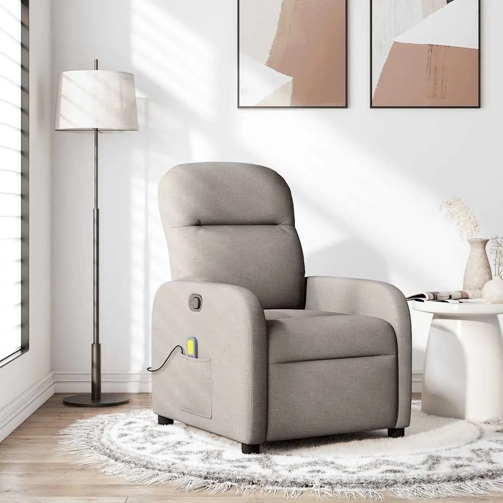 vidaXL Poltrona de massagens reclinável tecido cinzento-acastanhado