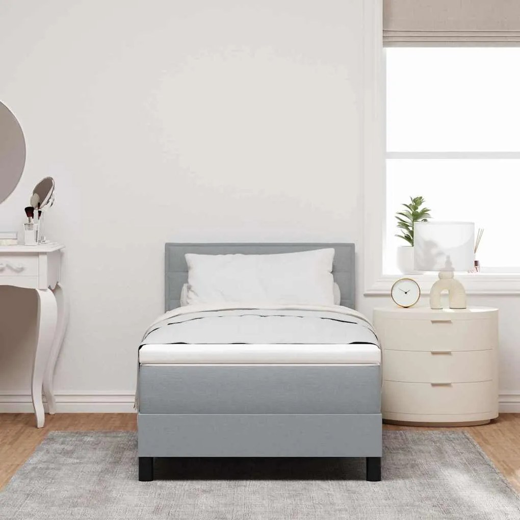 Cama Box com Colchão e Luz LED Cinza Claro 90x200 cm Tecido
