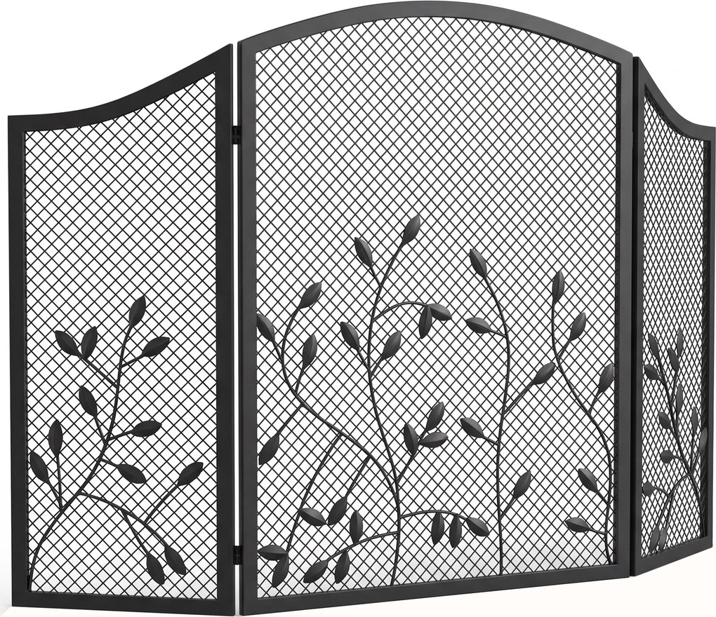 HOMCOM Protetor de Faíscas para Lareira Dobrável de 3 Painéis em Metal Pintado, Pronto para Uso, 122x1x75 cm, Preto | Aosom Portugal