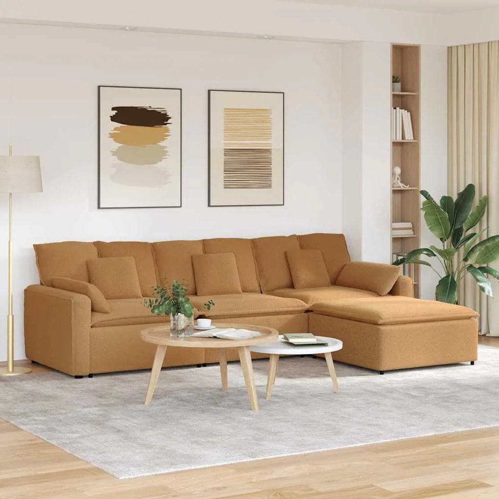 vidaXL Sofá modular com pufes e almofadas bege