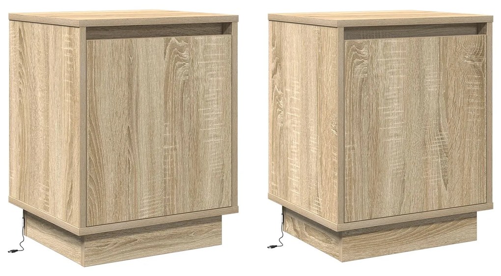 Cômodas de cabeceira com luzes LED 2 pcs Carvalho Sonoma 39x34,5x50 c
