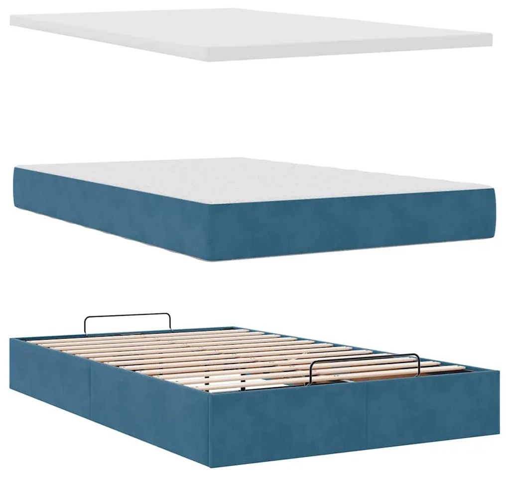 Cama otomana com colchão 120x190 cm veludo azul-escuro