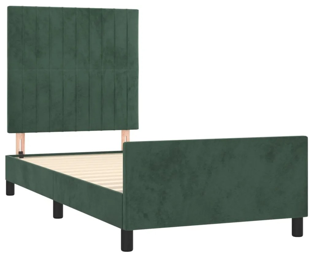 Estrutura de cama sem colchão 90x190 cm veludo verde-escuro