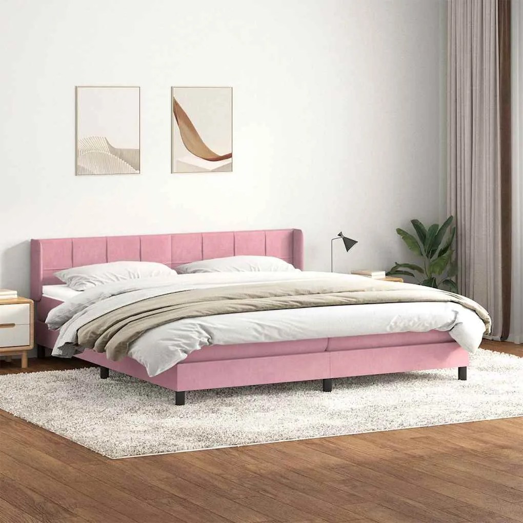 Cama com molas/colchão rosa 180x220 cm veludo