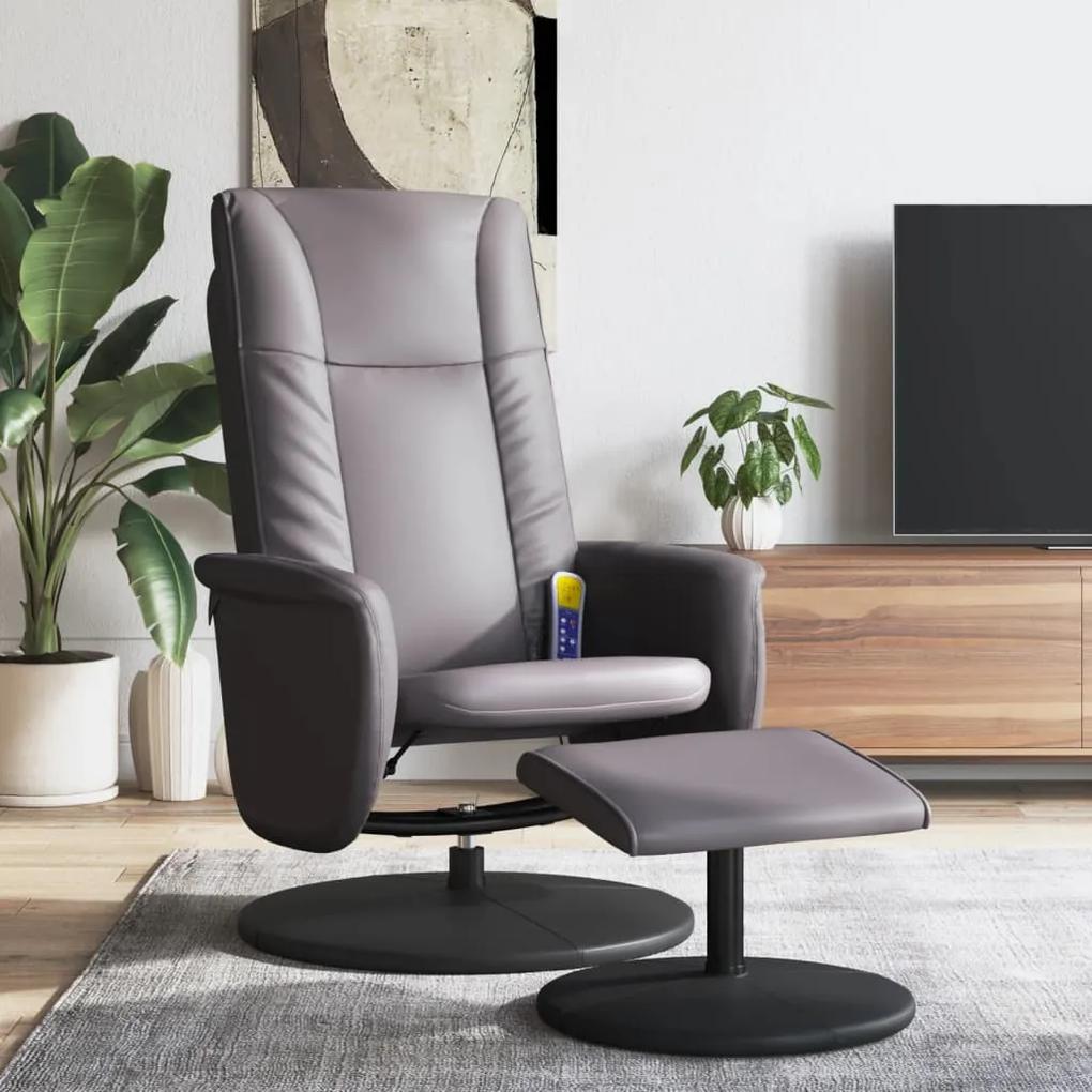 356519 vidaXL Cadeira massagens reclinável c/ apoio pés couro artif. cinzento