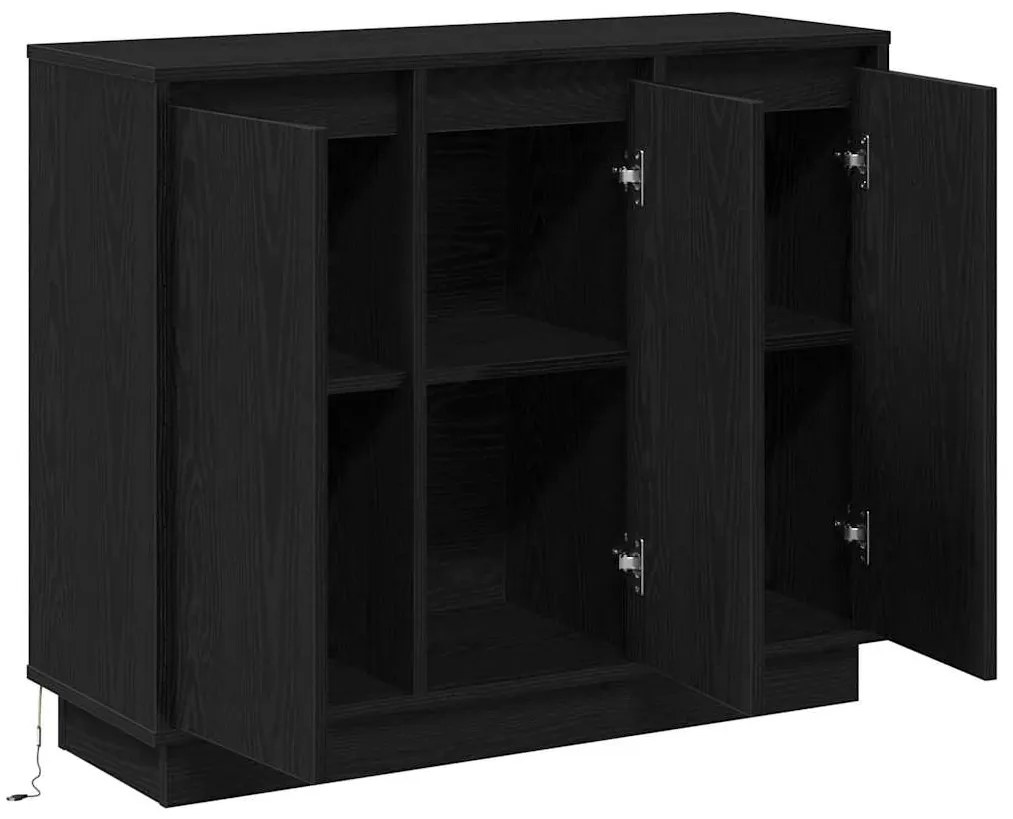 Sideboard vidaXL com LED Carvalho Preto 90x32x75 cm em madeira engenhe