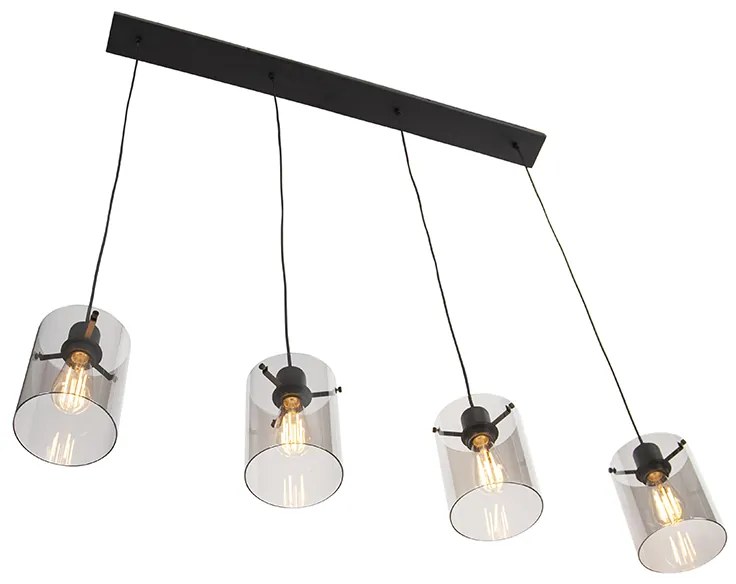 Candeeiro de suspensão design preto com vidro fumê 4 luzes - Dome