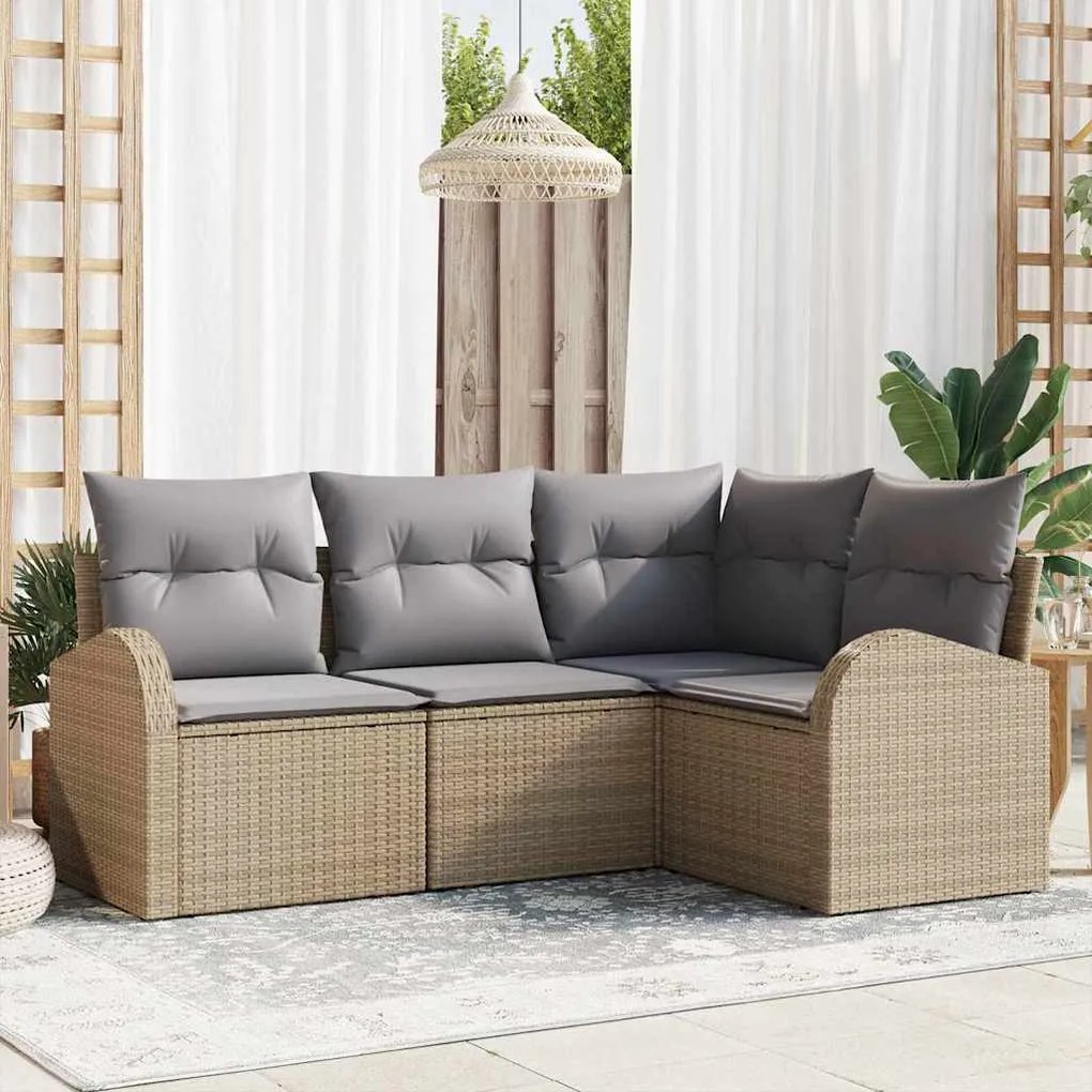 vidaXL Conjunto de Sofá de Jardim 4 Peças com Almofadas em Rattan Sintético Bege