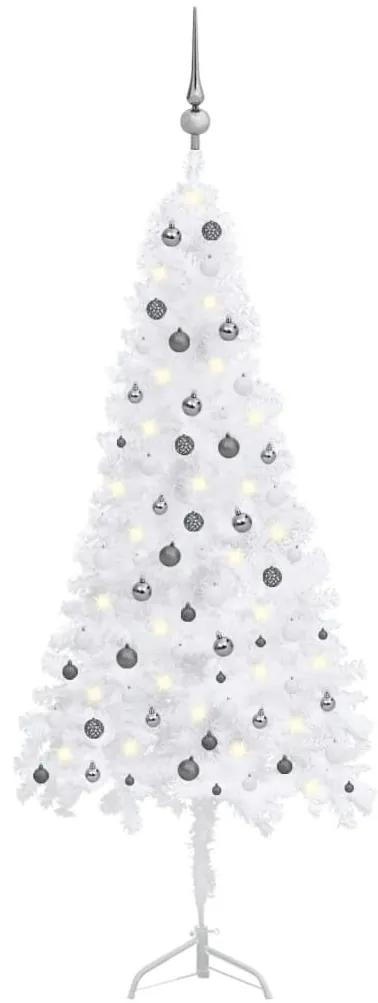 3077971 vidaXL Árvore Natal artif. canto c/ luzes LED/bolas 240 cm PVC branco